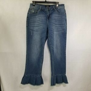 Earl Womens Jeans Flounce Hem Distressed Size 12 Blue Mid Rise Flare Straight